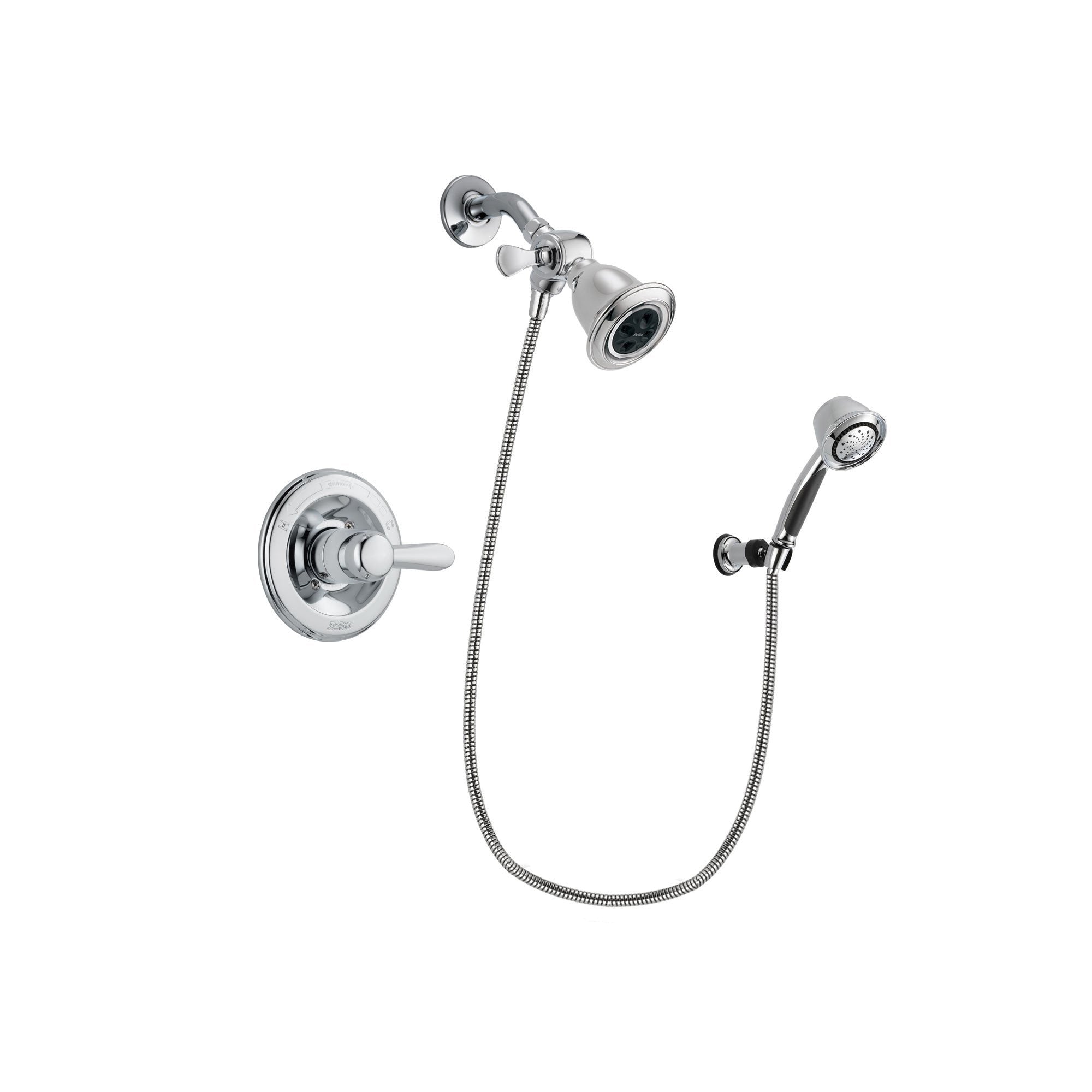 Delta Lahara Chrome Finish Shower Faucet System Package with Water Efficient Showerhead and 5-Spray Adjustable Wall Mount Hand Shower Includes Rough-in Valve DSP0334V