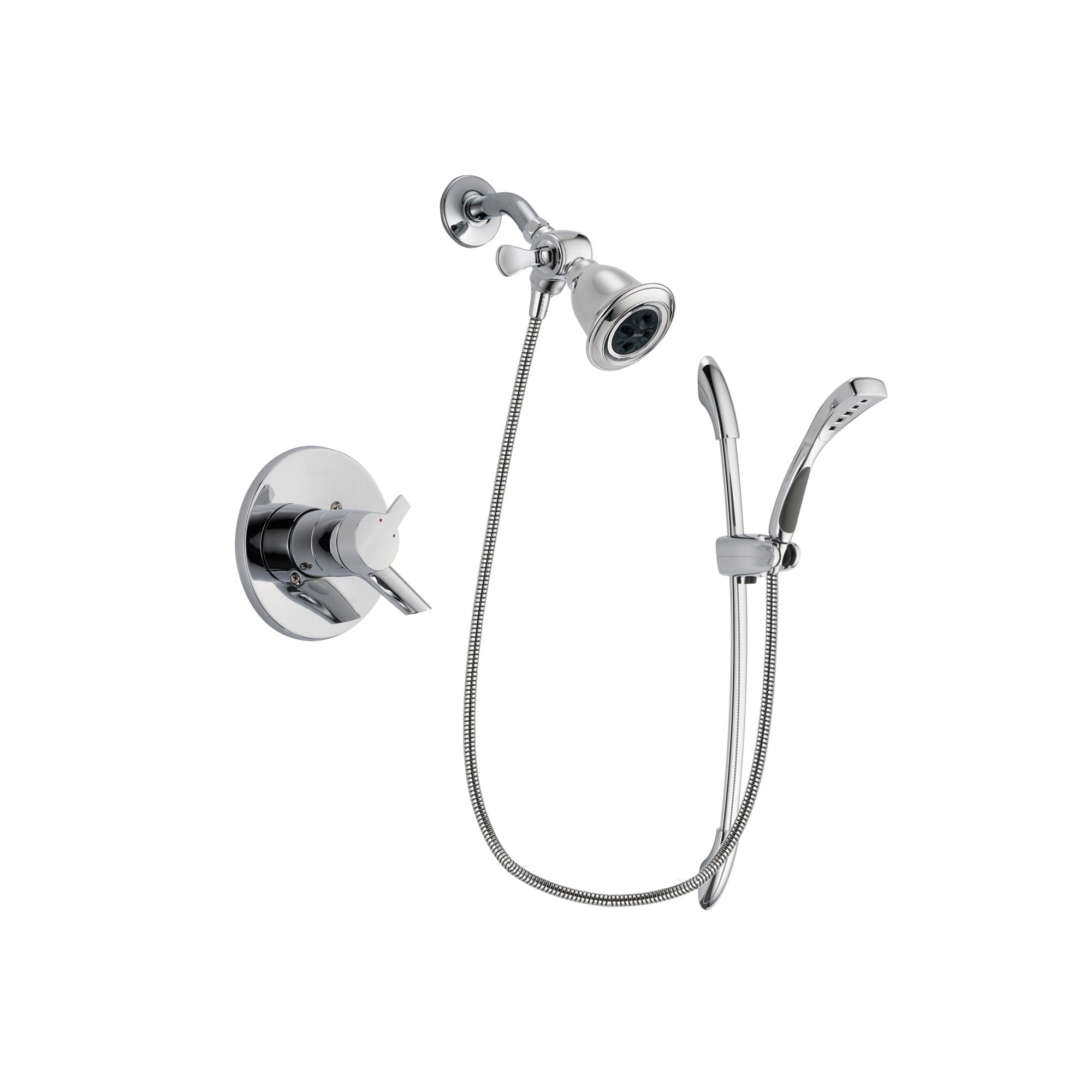 Delta Compel Chrome Finish Dual Control Shower Faucet System Package with Water Efficient Showerhead and Handheld Shower with Slide Bar Includes Rough-in Valve DSP0484V