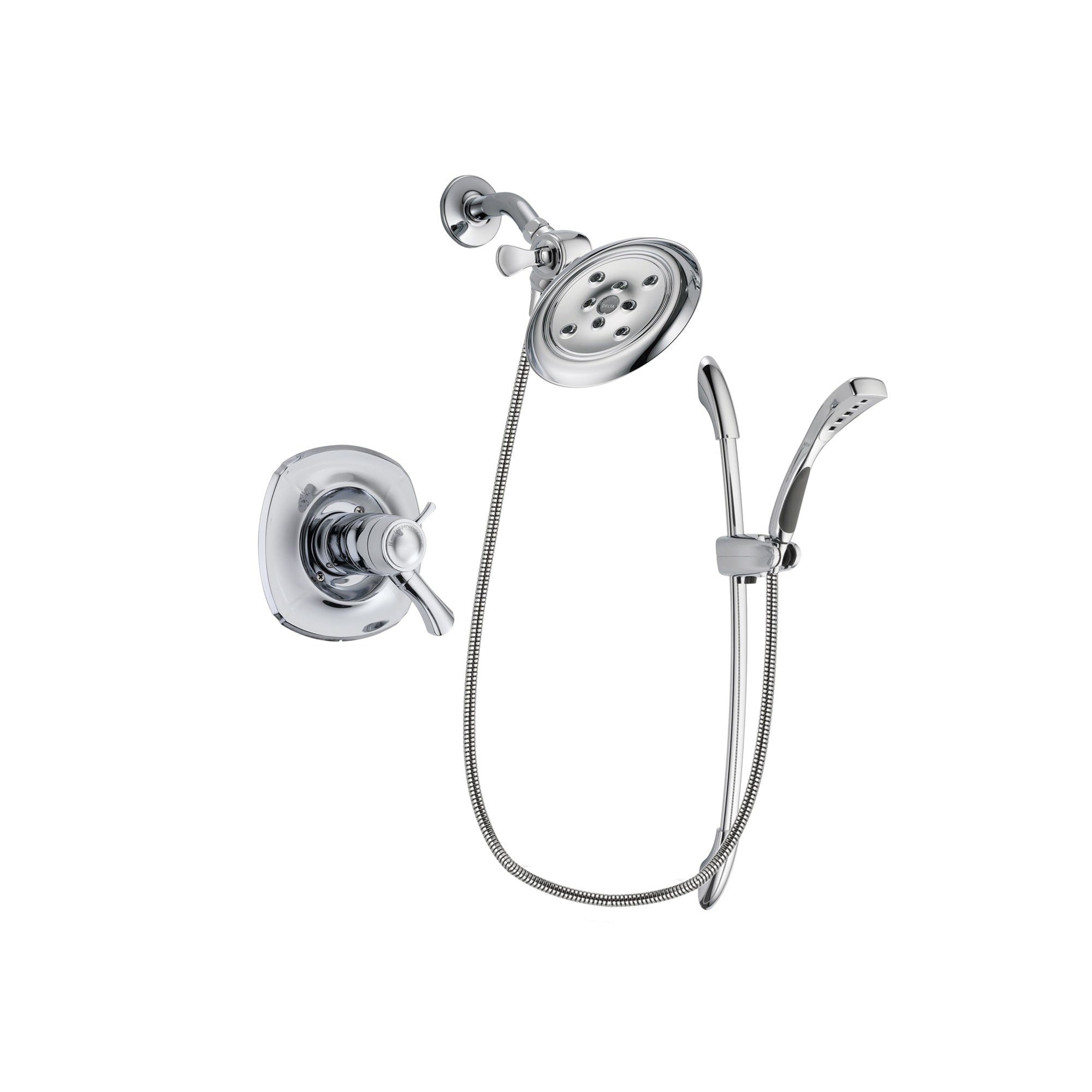 Delta Addison Chrome Finish Thermostatic Shower Faucet System Package with Large Rain Showerhead and Handheld Shower with Slide Bar Includes Rough-in Valve DSP0500V