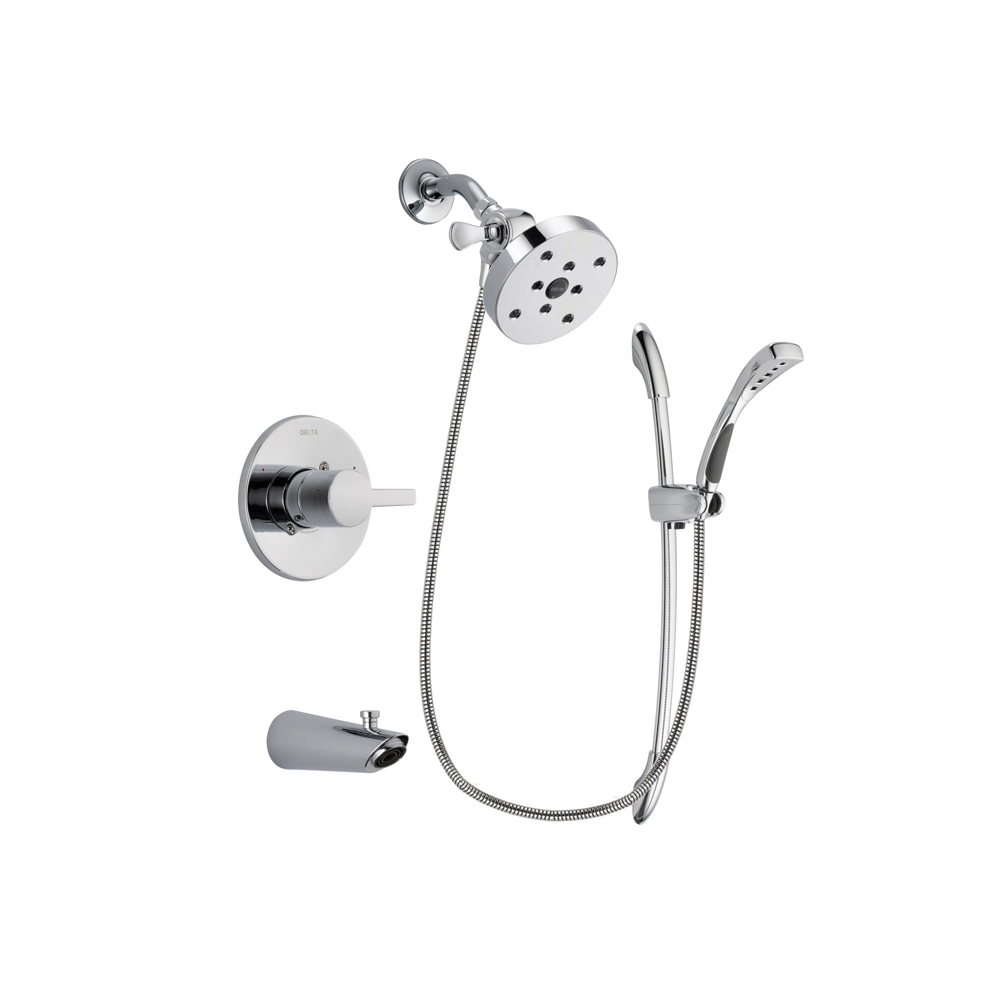 Delta Compel Chrome Finish Tub and Shower Faucet System Package with 5-1/2 inch Shower Head and Handheld Shower with Slide Bar Includes Rough-in Valve and Tub Spout DSP0541V