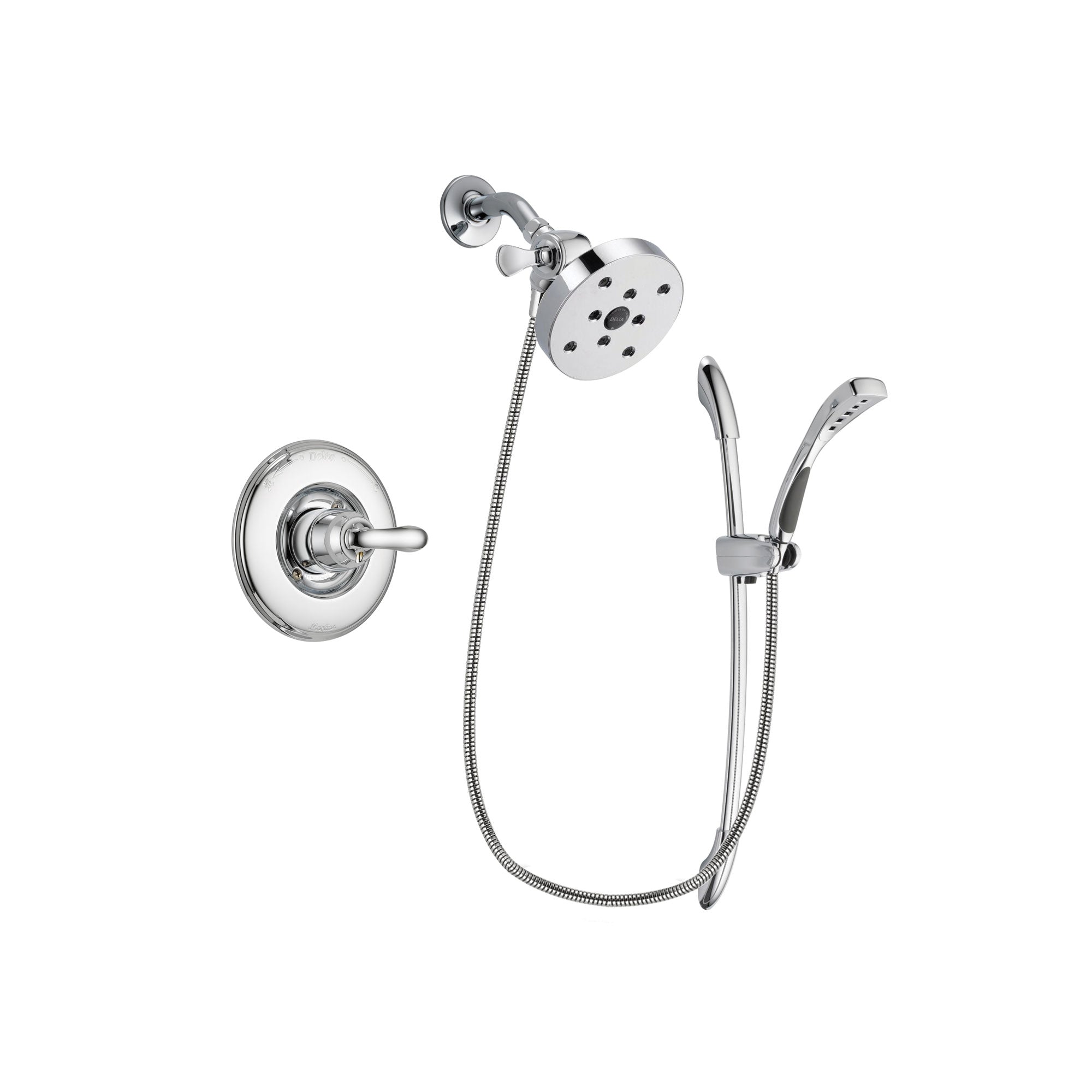 Delta Linden Chrome Finish Shower Faucet System Package with 5-1/2 inch Shower Head and Handheld Shower with Slide Bar Includes Rough-in Valve DSP0546V