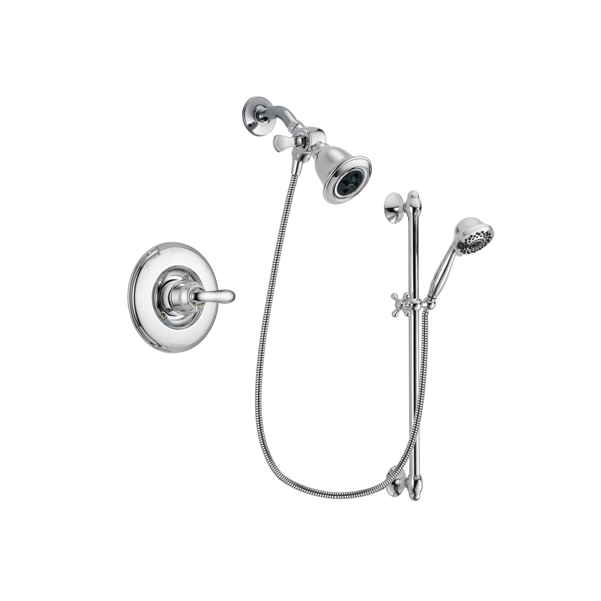 Delta Linden Chrome Finish Shower Faucet System Package with Water Efficient Showerhead and 7-Spray Handheld Shower Sprayer with Slide Bar Includes Rough-in Valve DSP0614V