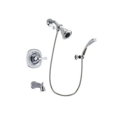 Delta Addison Chrome Finish Tub and Shower Faucet System Package with Water Efficient Showerhead and Wall-Mount Bracket with Handheld Shower Spray Includes Rough-in Valve and Tub Spout DSP1019V