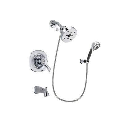 Delta Addison Chrome Finish Thermostatic Tub and Shower Faucet System Package with 5-1/2 inch Shower Head and 5-Spray Modern Handheld Shower with Wall Bracket and Hose Includes Rough-in Valve and Tub Spout DSP1213V