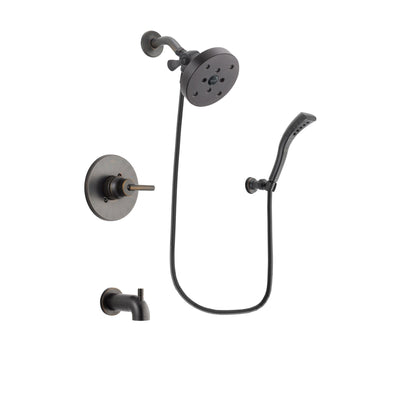 Delta Trinsic Venetian Bronze Finish Tub and Shower Faucet System Package with 5-1/2 inch Showerhead and Modern Wall Mount Personal Handheld Shower Spray Includes Rough-in Valve and Tub Spout DSP2963V