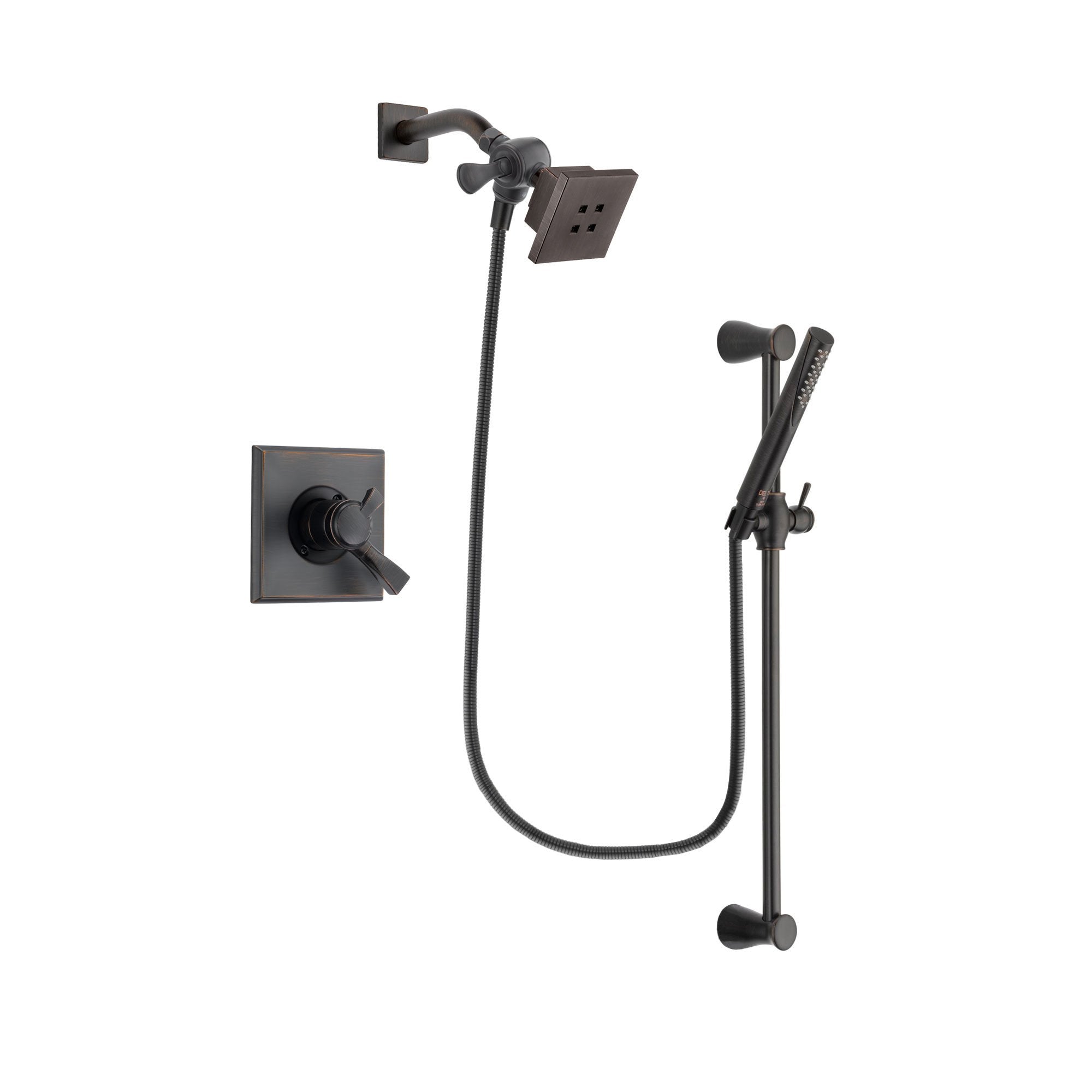 Delta Dryden Venetian Bronze Finish Dual Control Shower Faucet System Package with Square Showerhead and Modern Hand Shower with Slide Bar Includes Rough-in Valve DSP3146V