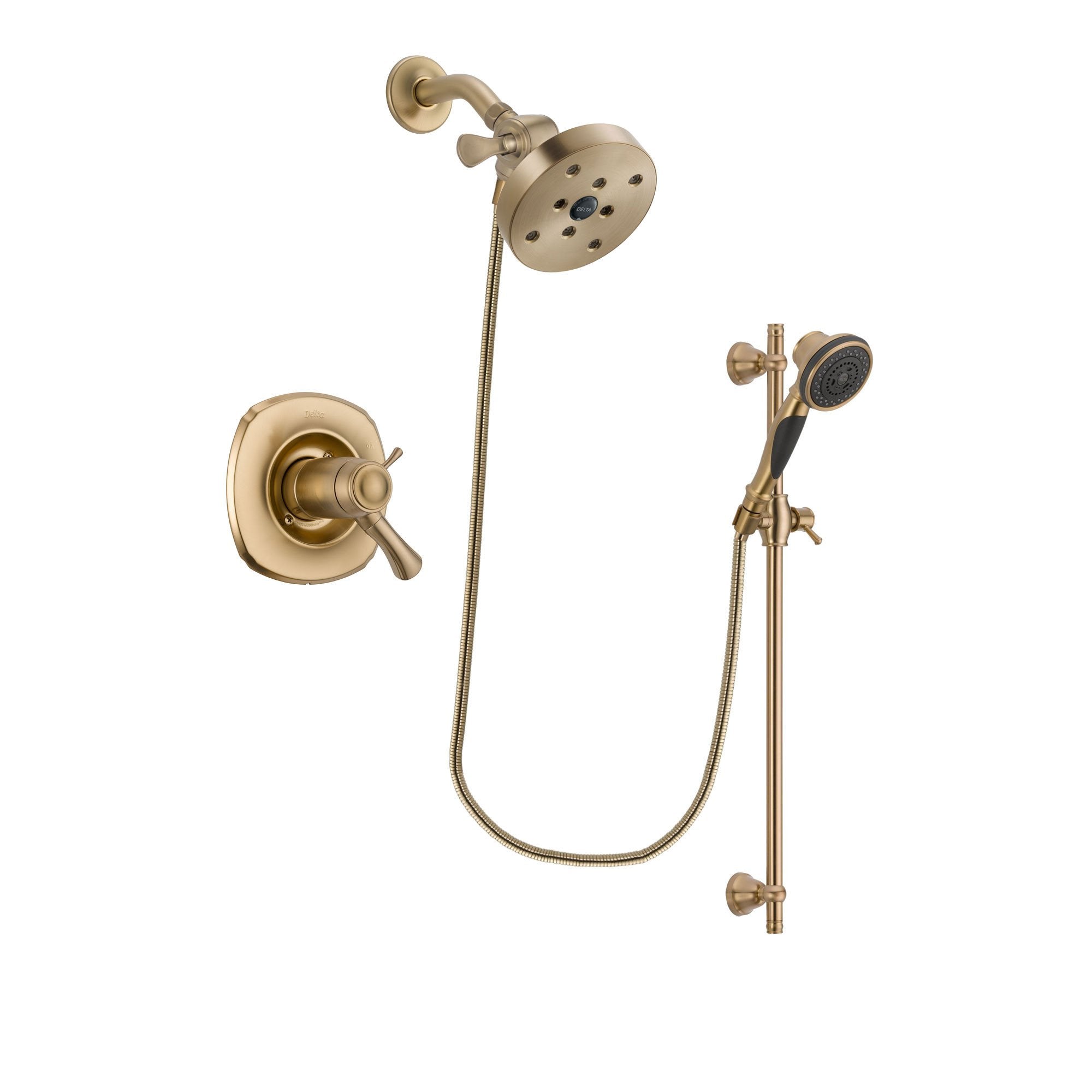 Delta Addison Champagne Bronze Finish Thermostatic Shower Faucet System Package with 5-1/2 inch Showerhead and Personal Handheld Shower Spray with Slide Bar Includes Rough-in Valve DSP3608V