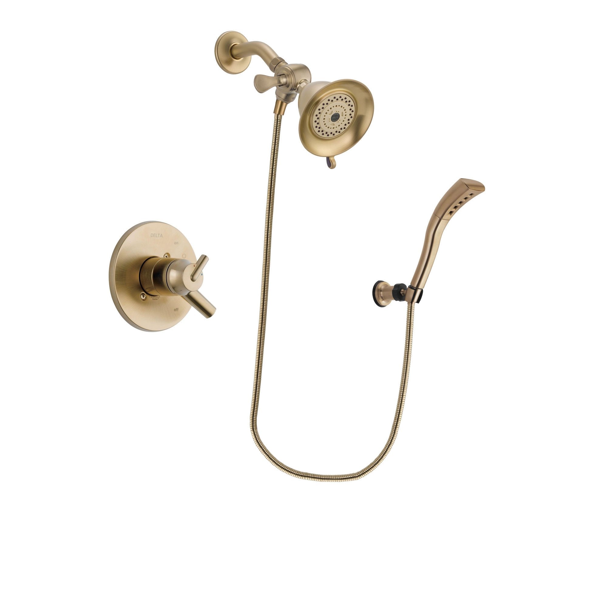 Delta Trinsic Champagne Bronze Finish Dual Control Shower Faucet System Package with Water-Efficient Shower Head and Modern Wall Mount Personal Handheld Shower Spray Includes Rough-in Valve DSP3648V