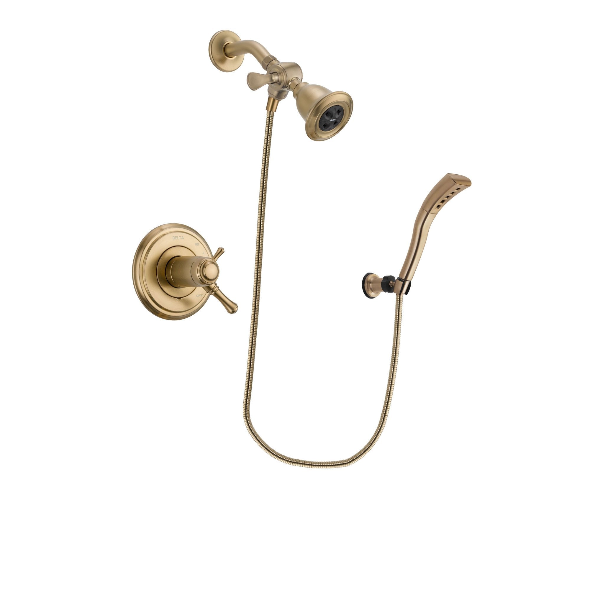 Delta Cassidy Champagne Bronze Finish Thermostatic Shower Faucet System Package with Water Efficient Showerhead and Modern Wall Mount Personal Handheld Shower Spray Includes Rough-in Valve DSP3662V