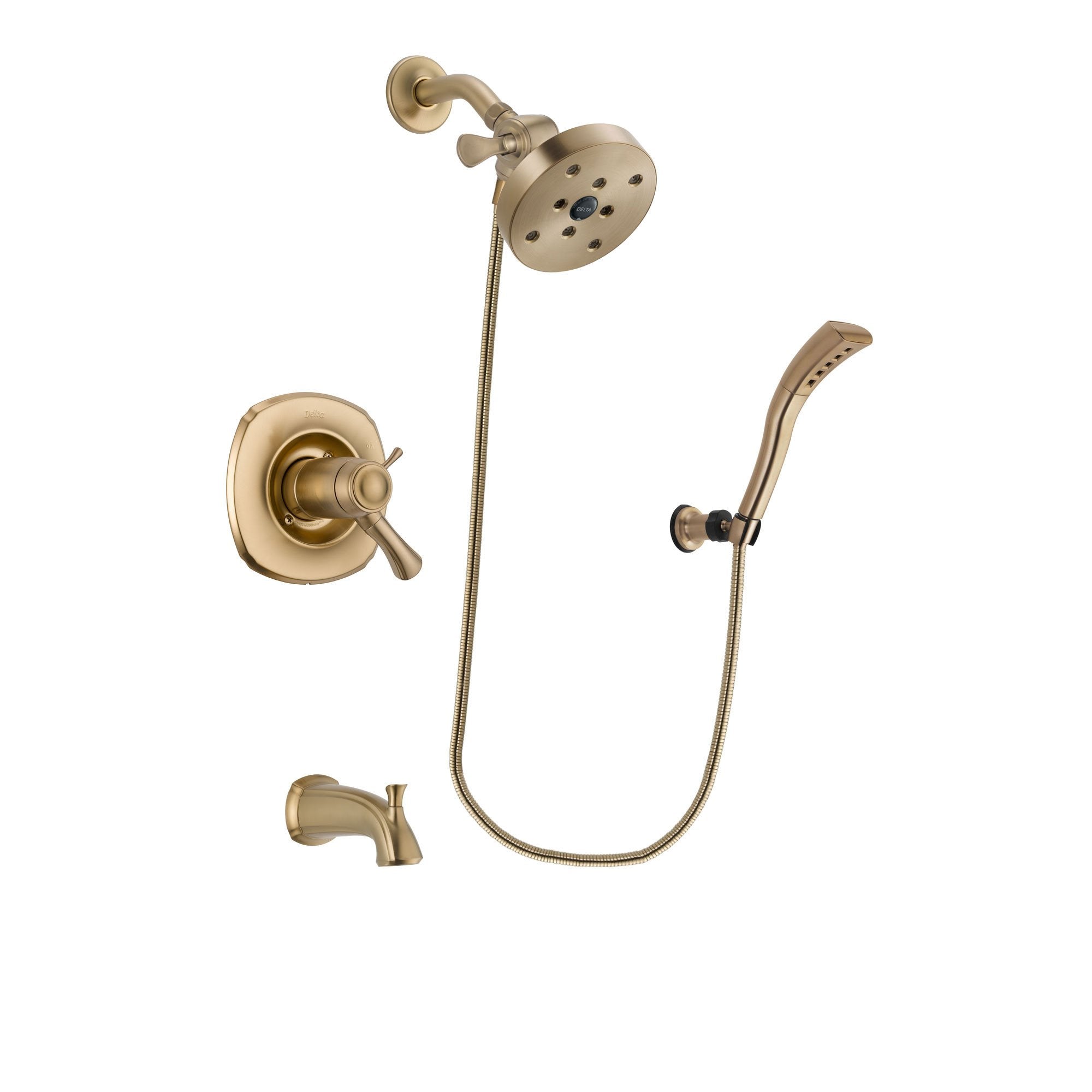 Delta Addison Champagne Bronze Finish Thermostatic Tub and Shower Faucet System Package with 5-1/2 inch Showerhead and Modern Wall Mount Personal Handheld Shower Spray Includes Rough-in Valve and Tub Spout DSP3711V