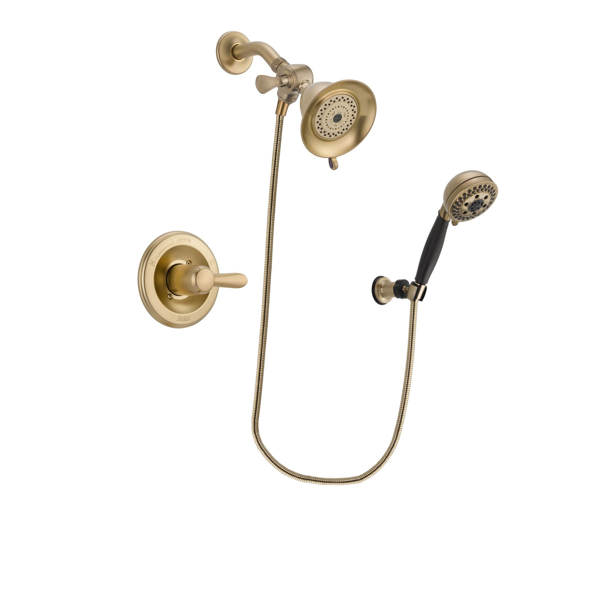 Delta Lahara Champagne Bronze Finish Shower Faucet System Package with Water-Efficient Shower Head and 5-Spray Wall Mount Hand Shower Includes Rough-in Valve DSP3742V