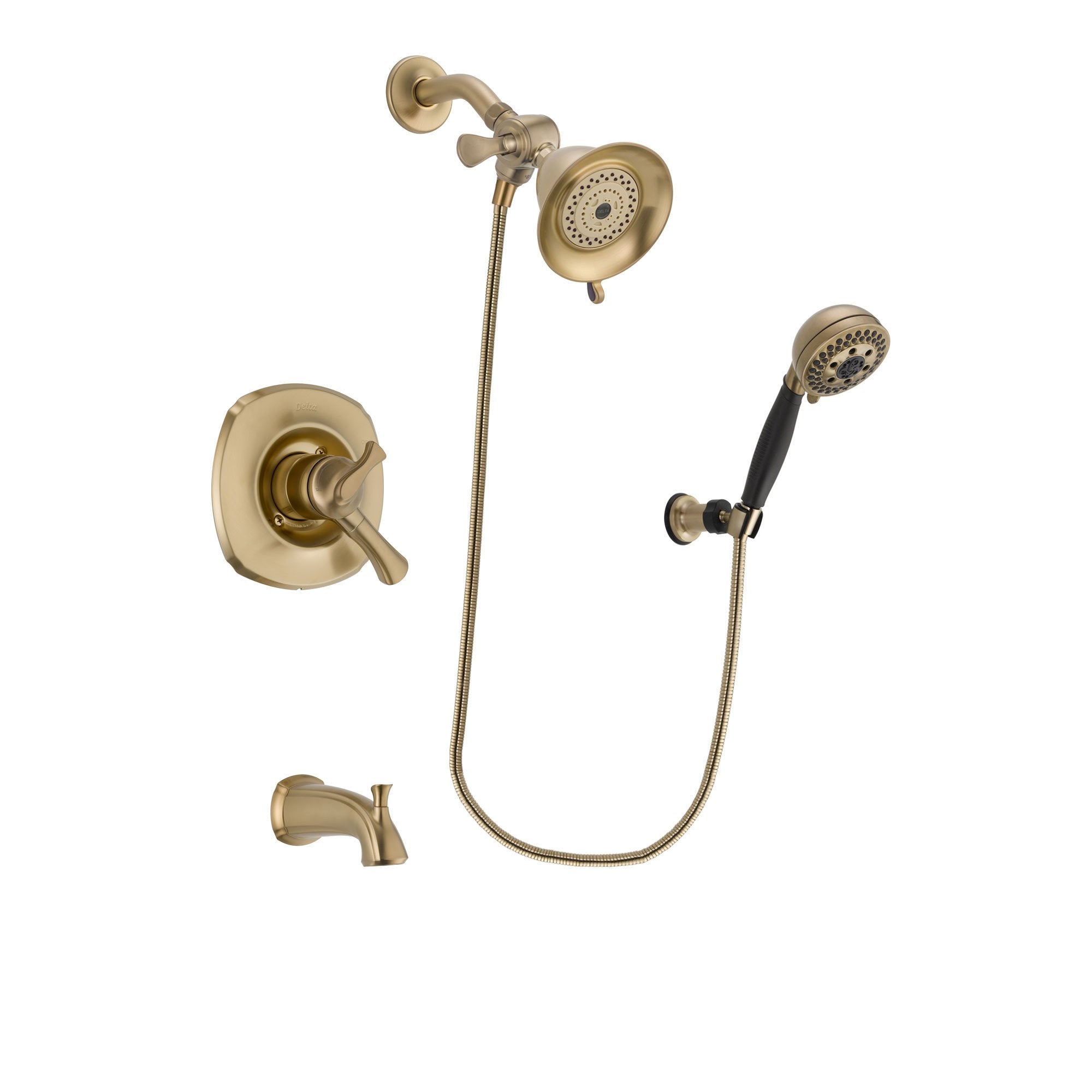 Delta Addison Champagne Bronze Finish Dual Control Tub and Shower Faucet System Package with Water-Efficient Shower Head and 5-Spray Wall Mount Hand Shower Includes Rough-in Valve and Tub Spout DSP3753V