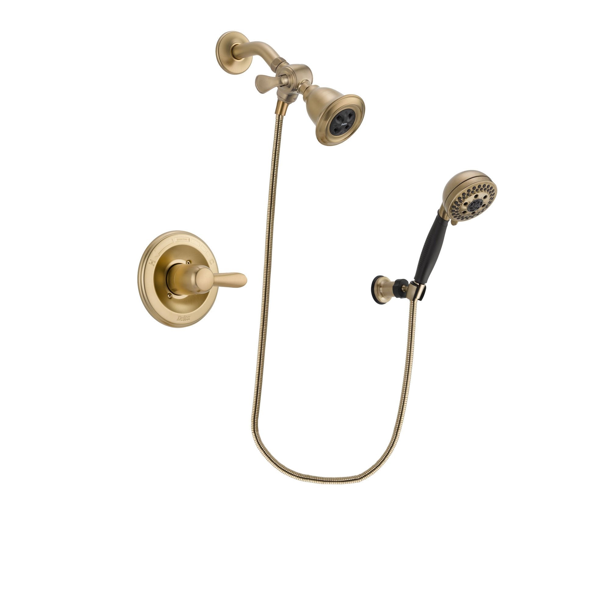 Delta Lahara Champagne Bronze Finish Shower Faucet System Package with Water Efficient Showerhead and 5-Spray Wall Mount Hand Shower Includes Rough-in Valve DSP3768V