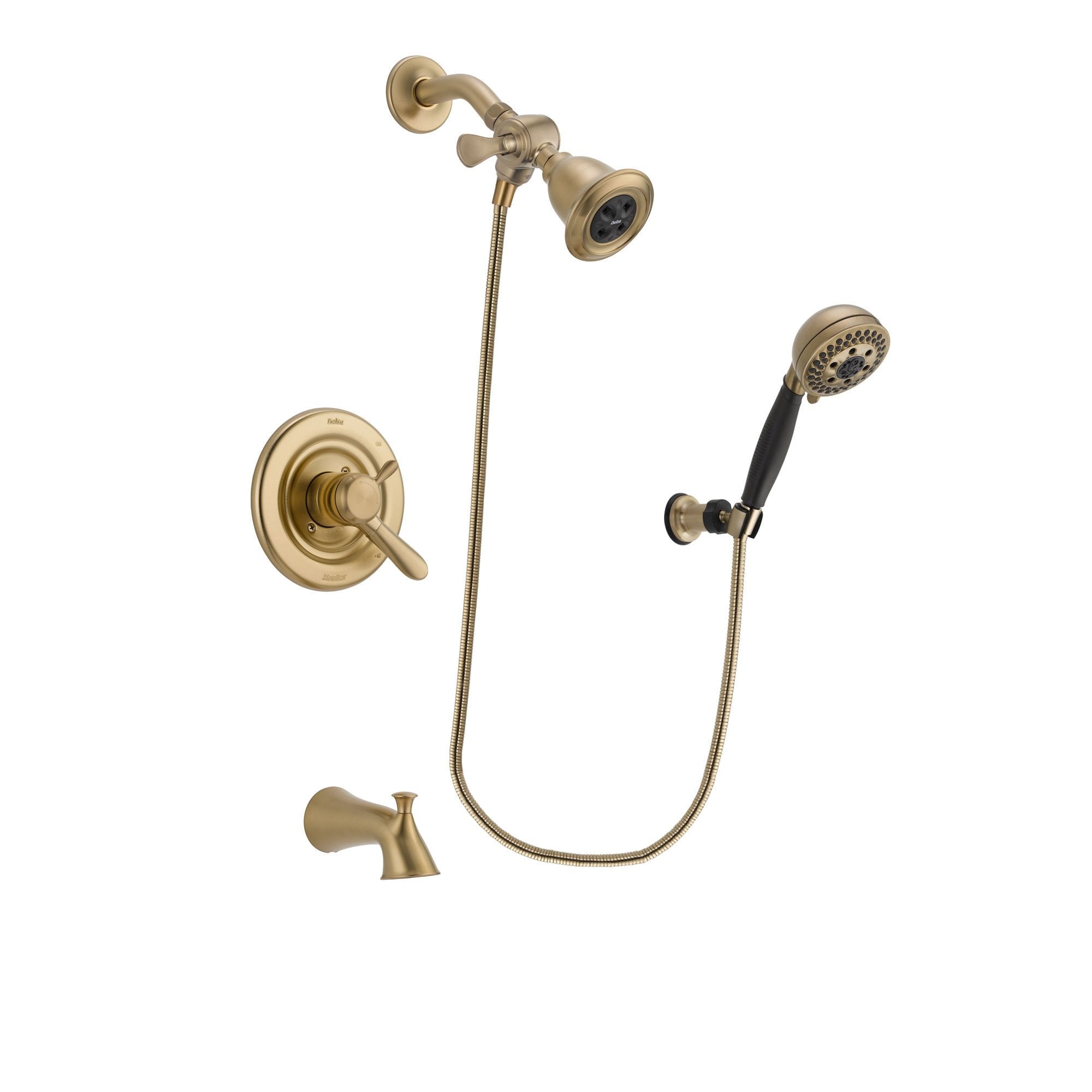 Delta Lahara Champagne Bronze Finish Dual Control Tub and Shower Faucet System Package with Water Efficient Showerhead and 5-Spray Wall Mount Hand Shower Includes Rough-in Valve and Tub Spout DSP3775V