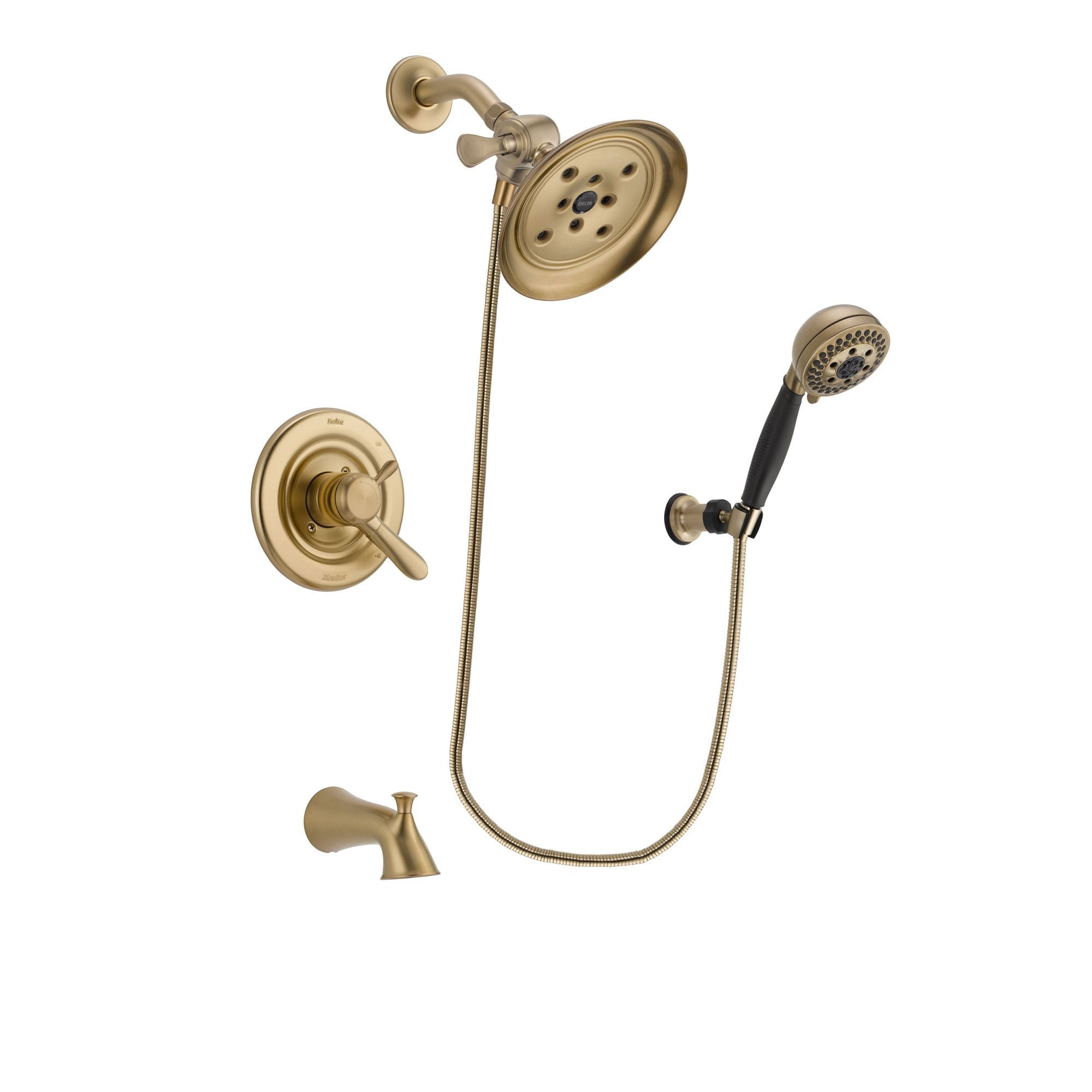 Delta Lahara Champagne Bronze Finish Dual Control Tub and Shower Faucet System Package with Large Rain Shower Head and 5-Spray Wall Mount Hand Shower Includes Rough-in Valve and Tub Spout DSP3801V