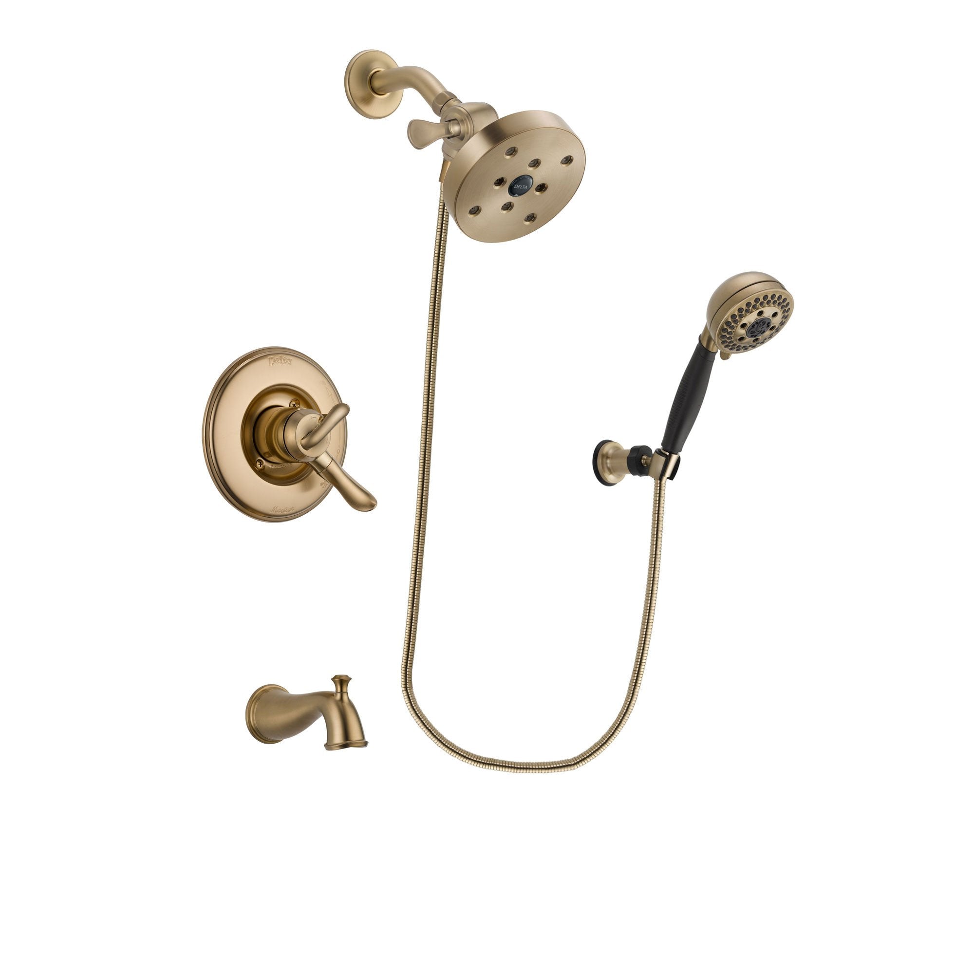 Delta Linden Champagne Bronze Finish Dual Control Tub and Shower Faucet System Package with 5-1/2 inch Showerhead and 5-Spray Wall Mount Hand Shower Includes Rough-in Valve and Tub Spout DSP3833V