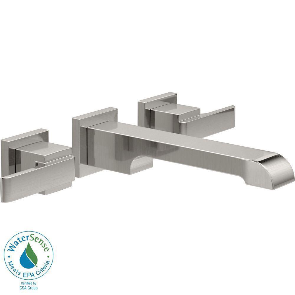 Delta Ara 8 inch Wallmount 2-Handle Bathroom Faucet Trim Kit in Stainless Steel Finish (Valve Not Included) 682979