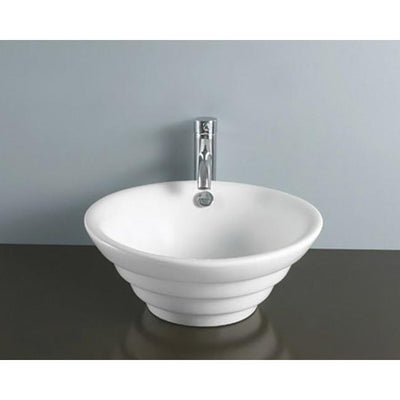 White Allegro White China Vessel Bathroom Sink with Overflow Hole EV5117