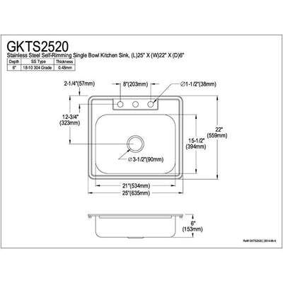 Brushed Nickel Gourmetier Single Bowl Self-Rimming Kitchen Sink GKTS2520
