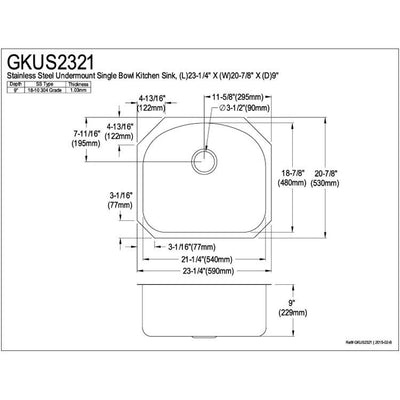 Kingston Brushed Nickel Gourmetier Single Bowl Undermount Kitchen Sink GKUS2321