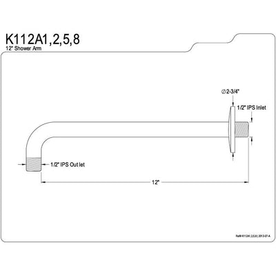 Kingston Brass Claremont Chrome 12" Rain Drop Shower Arm K112A1