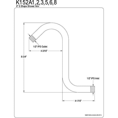 Bathroom fixtures Shower Arms Satin Nickel 8" S-shaped Shower Arm K152A8