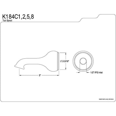 Kingston Brass Bathroom Accessories Satin Nickel Classic 5" Tub Spout K184C8