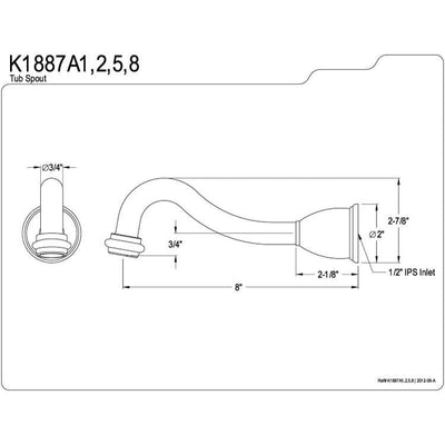 Kingston Bathroom Accessories Oil Rubbed Bronze Heritage 8" Tub Spout K1887A5