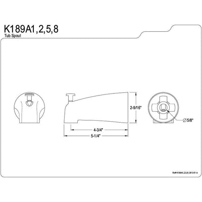 Kingston Brass Bathroom Accessories Chrome 5" Zinc Diverter Tub Spout K189A1