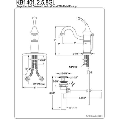 Kingston Satin Nickel Georgian 4" Bathroom centerset faucet w/ pop-up KB1408GL
