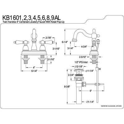 Kingston Satin Nickel 2 Handle 4" Centerset Bathroom Faucet with Pop-up KB1608AL