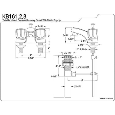 Kingston Brass Chrome 2 Handle 4" Centerset Bathroom Faucet with Pop-up KB161
