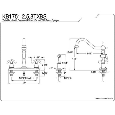 Kingston Polished Brass 8" Centerset Kitchen Faucet w/ Brass Sprayer KB1752TXBS