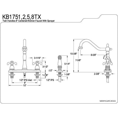 Kingston Polished Brass 8" Centerset Kitchen Faucet w/ White Sprayer KB1752TX
