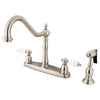 Kingston Satin Nickel 8" Centerset Kitchen Faucet with Brass Sprayer KB1758PLBS
