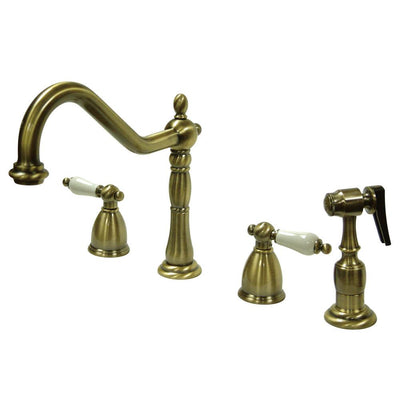 Kingston Vintage Brass 8" Widespread Kitchen Faucet w Brass Sprayer KB1793PLBS