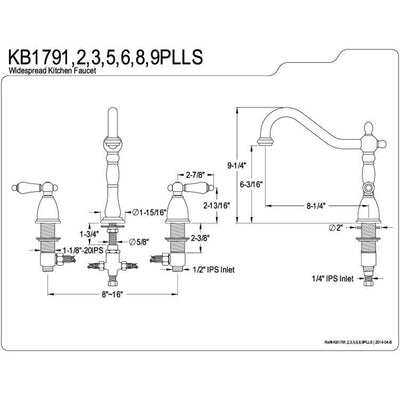 Kingston Brass Satin Nickel 8" Center Kitchen Faucet without Deck KB1798PLLS