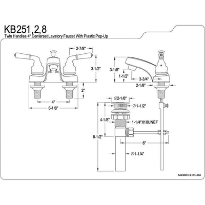 Kingston Polished Brass 2 Handle 4" Centerset Bathroom Faucet with Pop-up KB252