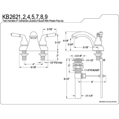 Kingston Brass Chrome 2 Handle 4" Centerset Bathroom Faucet with Pop-up KB2621