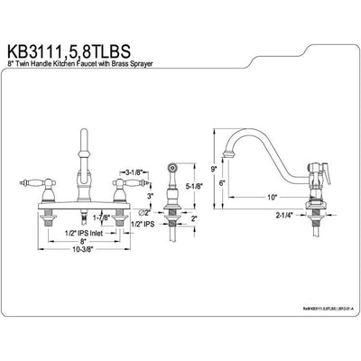 Kingston Brass Chrome Templeton 8" Kitchen Faucet With Brass Sprayer KB3111TLBS
