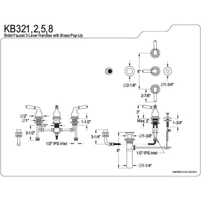Kingston Satin Nickel Magellan bidet faucet with lever handles, brass pop- KB328