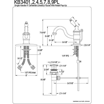 Kingston Chrome/Polished Brass Single Handle Centerset Bathroom Faucet KB3404PL