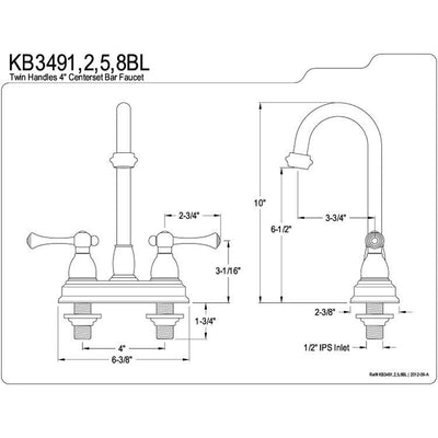 Kingston Brass Chrome Two Handle 4" Centerset Bar Prep Sink Faucet KB3491BL