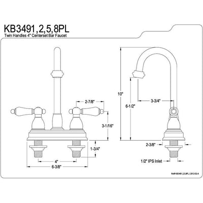 Kingston Oil Rubbed Bronze Two Handle 4" Centerset Bar Prep Sink Faucet KB3495PL