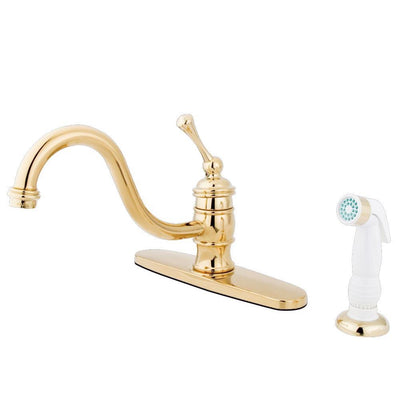 Kingston Brass Polished Brass Single Handle 8" Kitchen Faucet with Spray