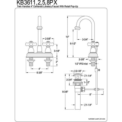 Kingston Oil Rubbed Bronze 2 handle 4" Centerset Bathroom Faucet KB3615PX