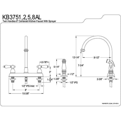 Kingston Chrome Two Handle 8" Kitchen Faucet with Non-Metallic Sprayer KB3751AL