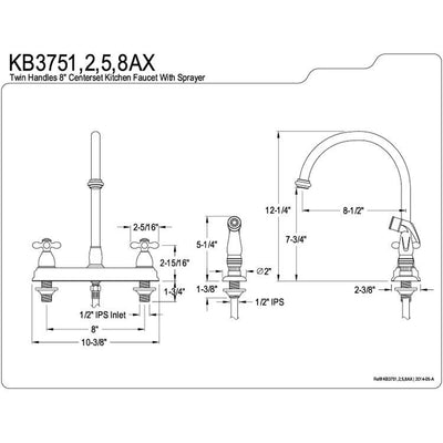 Kingston Chrome Two Handle 8" Kitchen Faucet with Non-Metallic Sprayer KB3751AX