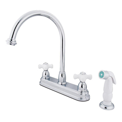 Kingston Brass Chrome Two Handle 8" Kitchen Faucet with White Sprayer KB3751PX