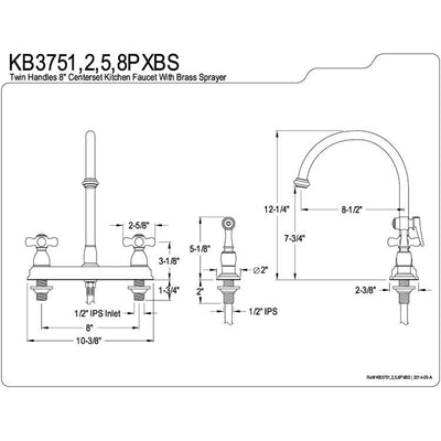 Kingston Polished Brass Two Handle 8" Kitchen Faucet w Brass Sprayer KB3752PXBS